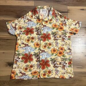 Disney Parks Hawaiian Shirt‎ Mickey Donald Goofy Aloha Tiki L Rayon Resort L